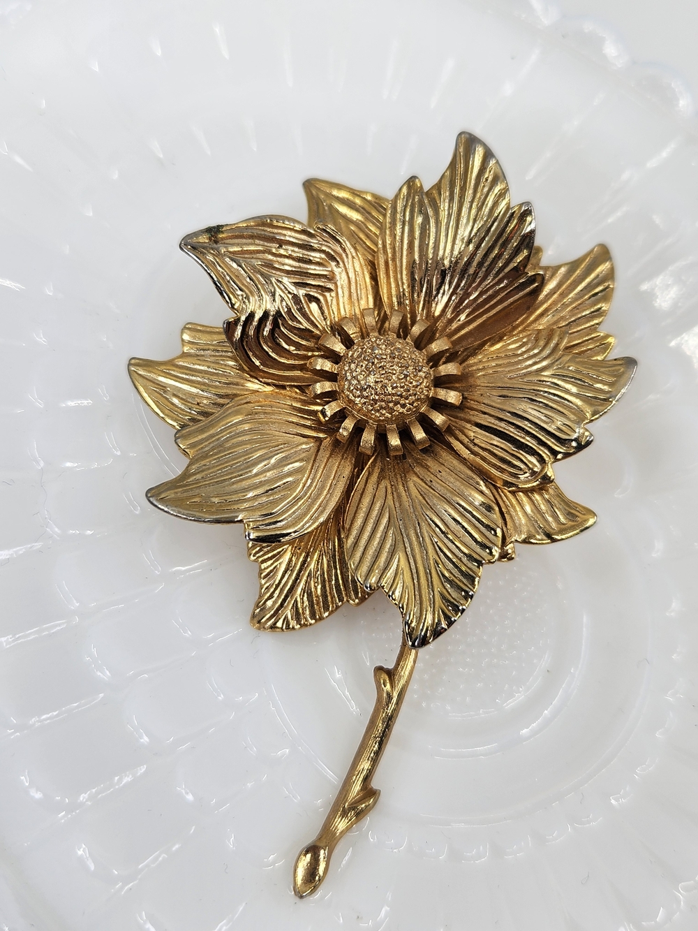 Vintage Flower Textured Metal Brooch